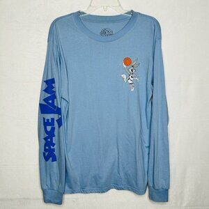 Space Jam Bugs Bunny Tune Squad T-Shirt Blue Long-Sleeve Sz M Spellout Sleeve